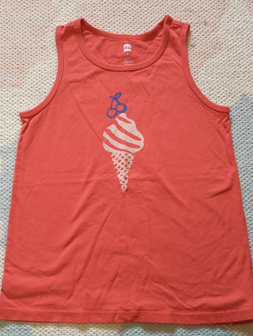 Tea Collection Coral Tank with Ice Cream Graphic and Blue Detail